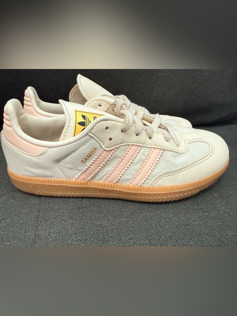 adidas Kids Samba Sneakers - Cream with Pink Stripes